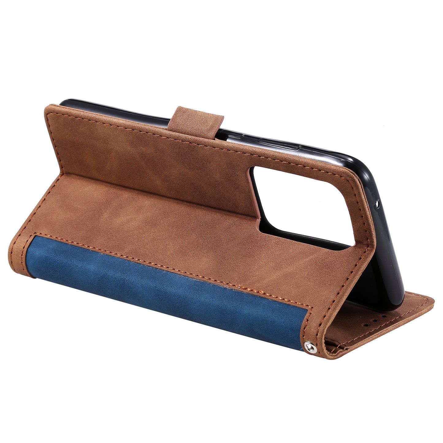 Retro Style Splicing Leather Cover for Samsung Galaxy S21 Ultra 5G Stand Case with Lanyard
