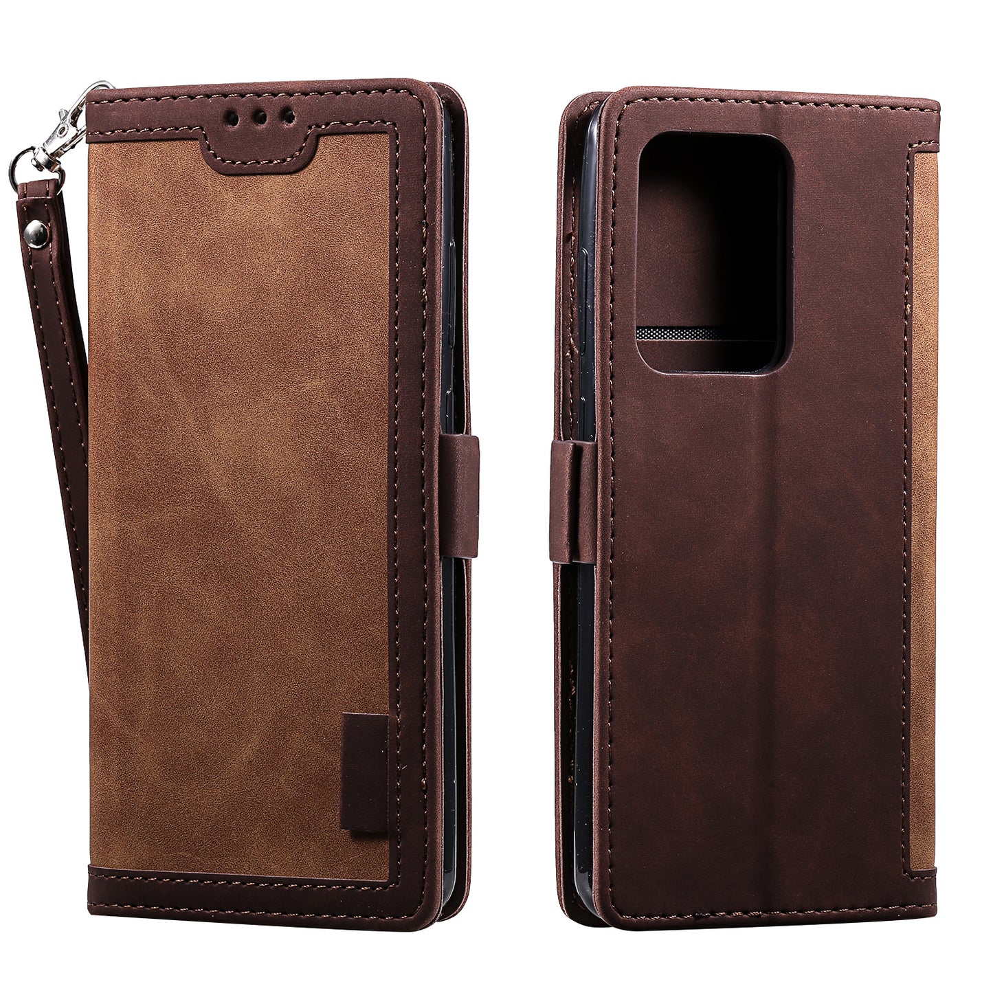 Retro Style Splicing Leather Cover for Samsung Galaxy S21 Ultra 5G Stand Case with Lanyard
