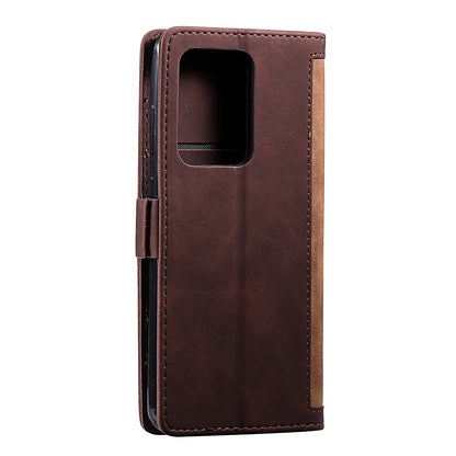 Retro Style Splicing Leather Cover for Samsung Galaxy S21 Ultra 5G Stand Case with Lanyard