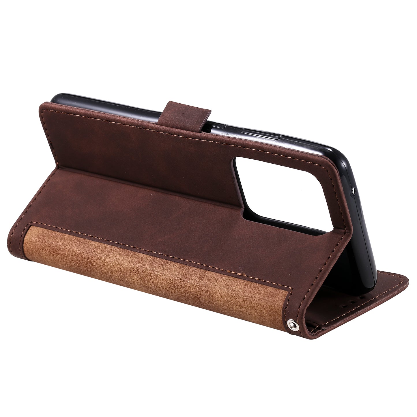 Retro Style Splicing Leather Cover for Samsung Galaxy S21 Ultra 5G Stand Case with Lanyard