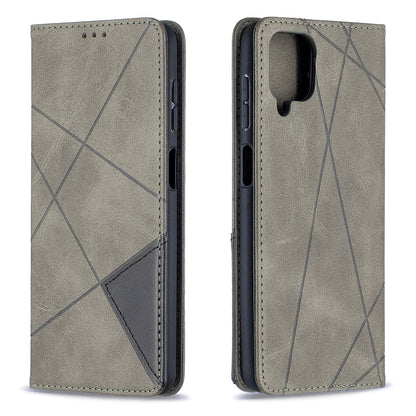 For Samsung Galaxy A12 Geometric Pattern Leather Stand Case Card Holder Shell