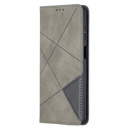For Samsung Galaxy A12 Geometric Pattern Leather Stand Case Card Holder Shell