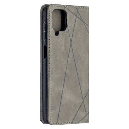 For Samsung Galaxy A12 Geometric Pattern Leather Stand Case Card Holder Shell