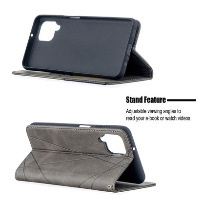 For Samsung Galaxy A12 Geometric Pattern Leather Stand Case Card Holder Shell