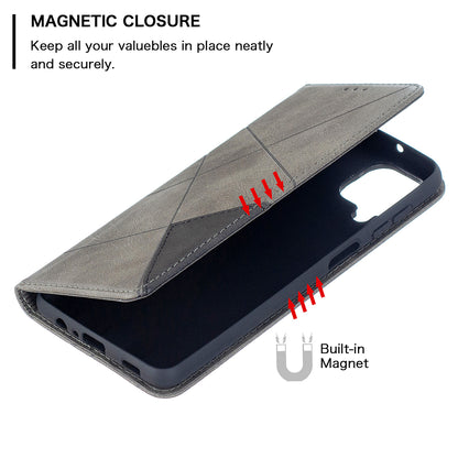 For Samsung Galaxy A12 Geometric Pattern Leather Stand Case Card Holder Shell