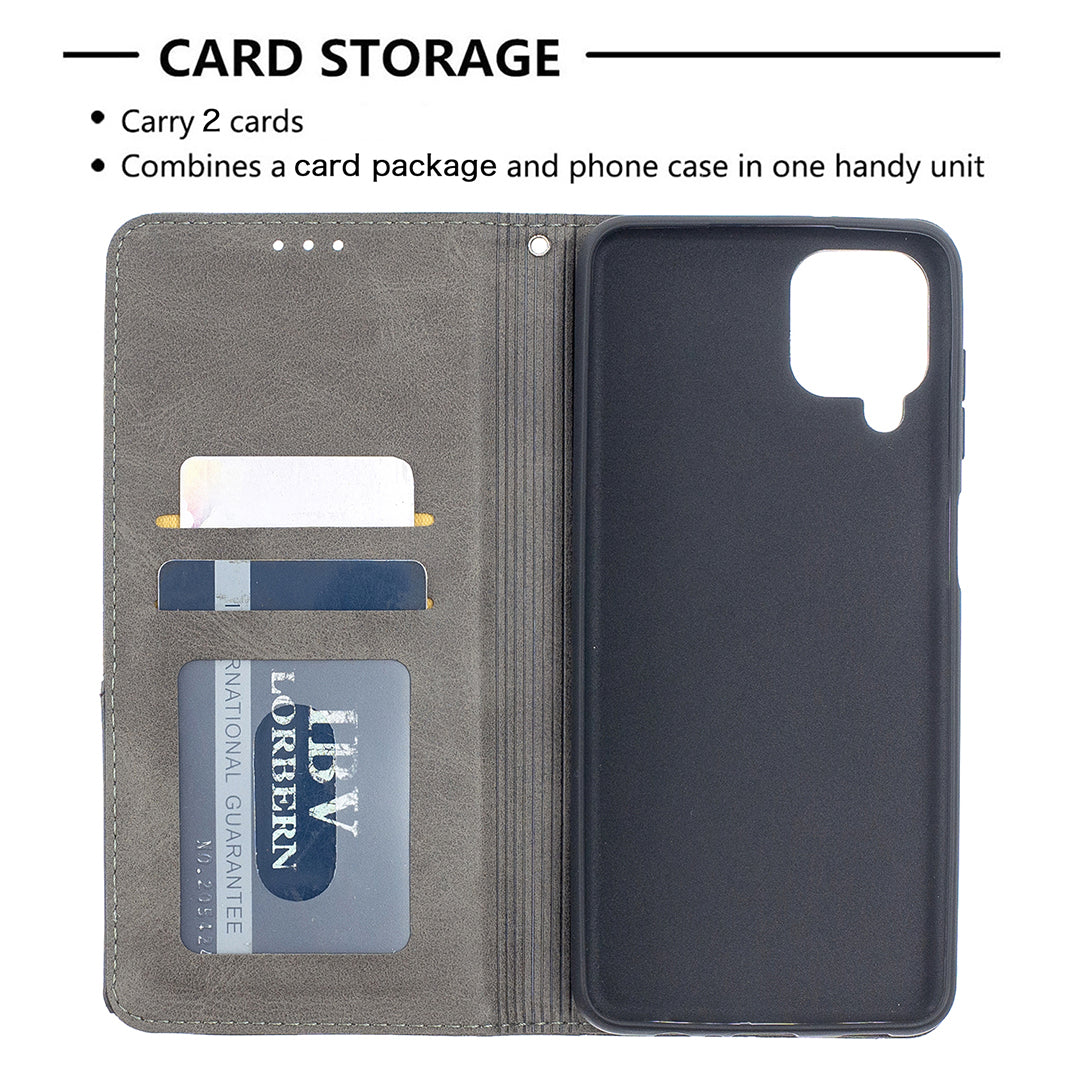 For Samsung Galaxy A12 Geometric Pattern Leather Stand Case Card Holder Shell