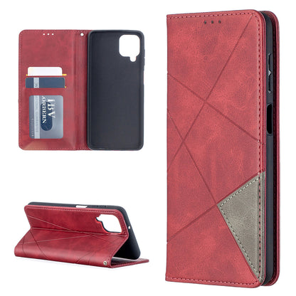 For Samsung Galaxy A12 Geometric Pattern Leather Stand Case Card Holder Shell