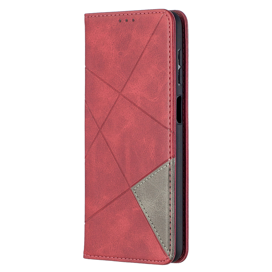 For Samsung Galaxy A12 Geometric Pattern Leather Stand Case Card Holder Shell