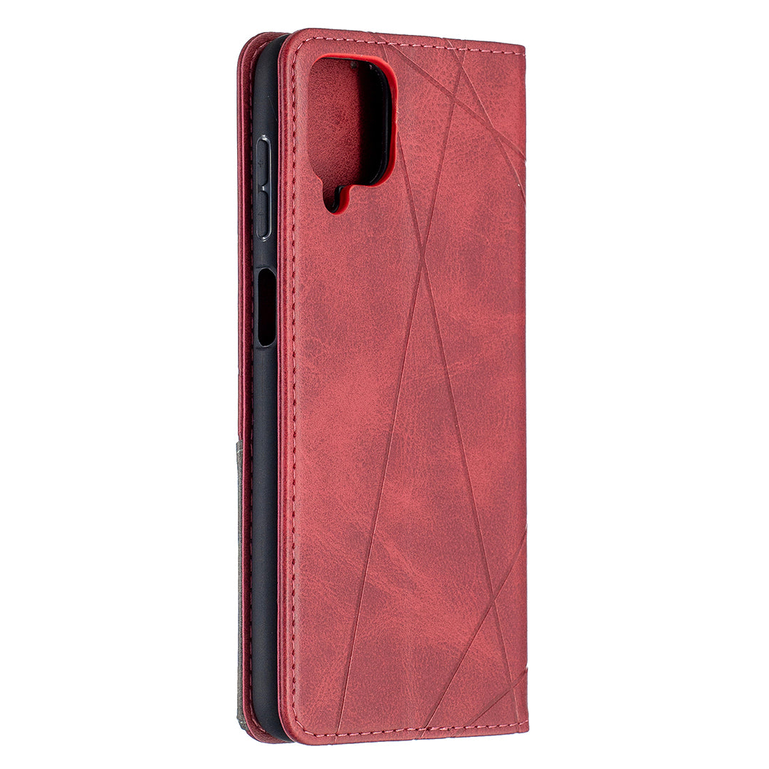For Samsung Galaxy A12 Geometric Pattern Leather Stand Case Card Holder Shell