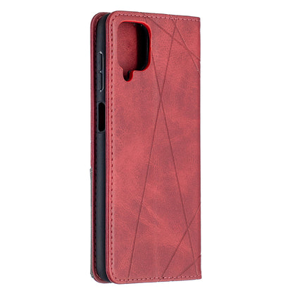 For Samsung Galaxy A12 Geometric Pattern Leather Stand Case Card Holder Shell