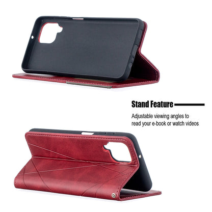 For Samsung Galaxy A12 Geometric Pattern Leather Stand Case Card Holder Shell