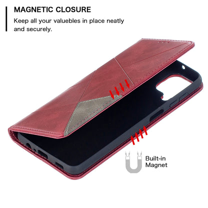 For Samsung Galaxy A12 Geometric Pattern Leather Stand Case Card Holder Shell