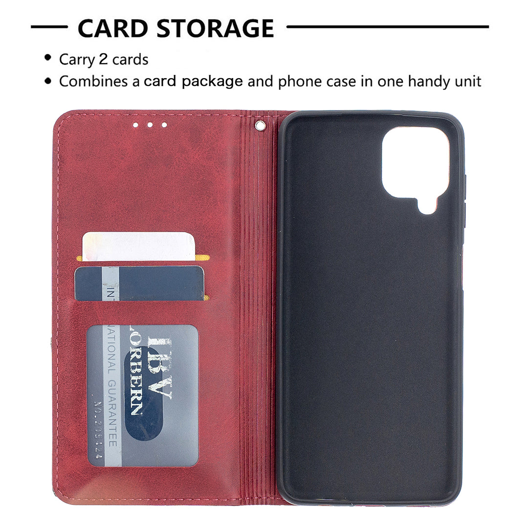 For Samsung Galaxy A12 Geometric Pattern Leather Stand Case Card Holder Shell