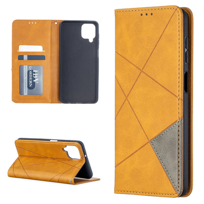 For Samsung Galaxy A12 Geometric Pattern Leather Stand Case Card Holder Shell