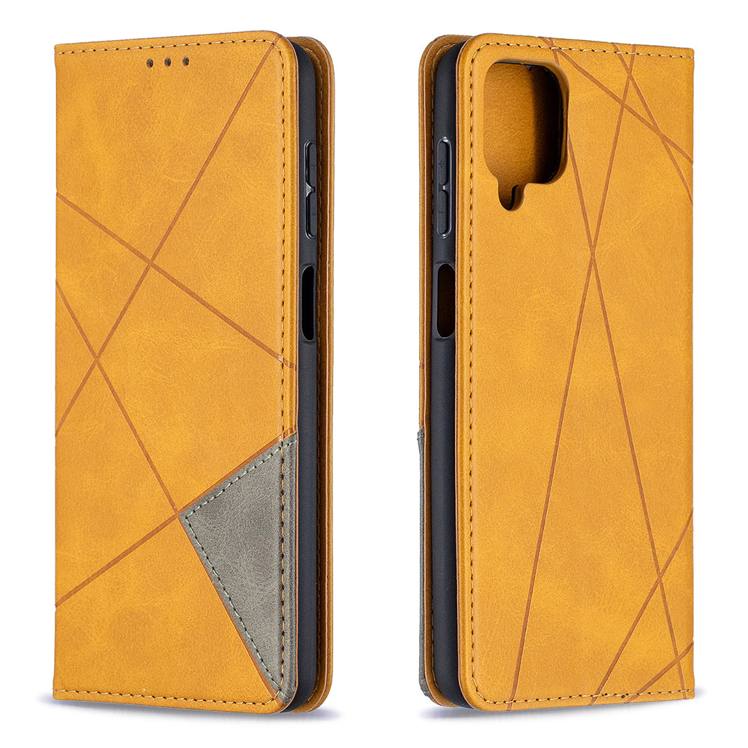 For Samsung Galaxy A12 Geometric Pattern Leather Stand Case Card Holder Shell
