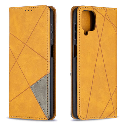 For Samsung Galaxy A12 Geometric Pattern Leather Stand Case Card Holder Shell