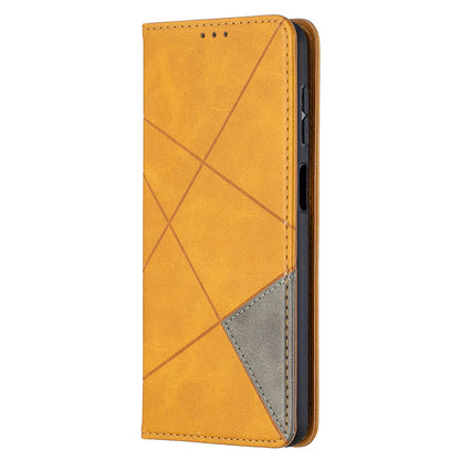For Samsung Galaxy A12 Geometric Pattern Leather Stand Case Card Holder Shell