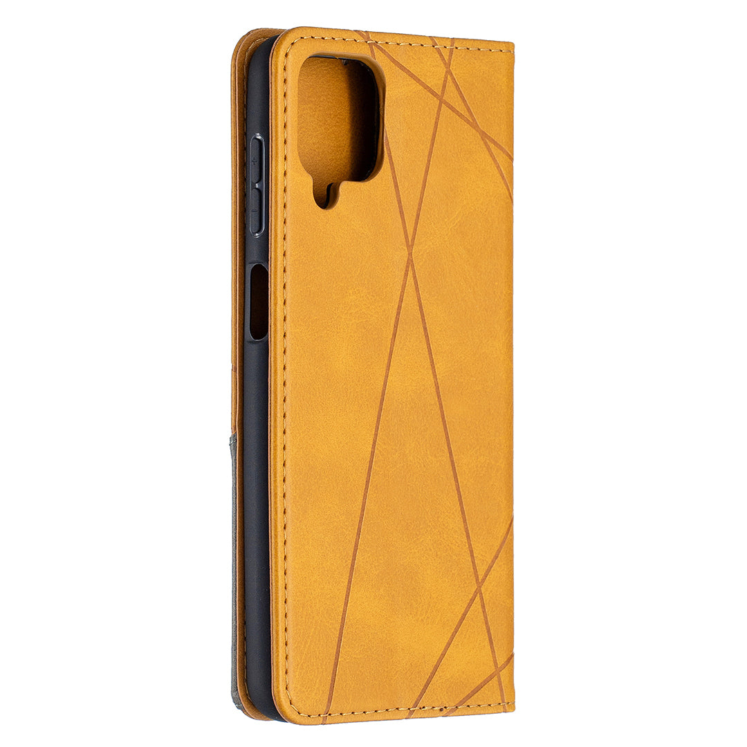 For Samsung Galaxy A12 Geometric Pattern Leather Stand Case Card Holder Shell