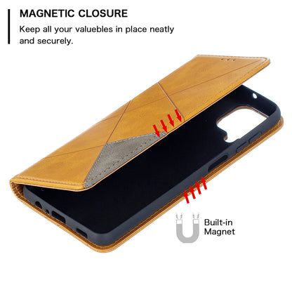 For Samsung Galaxy A12 Geometric Pattern Leather Stand Case Card Holder Shell