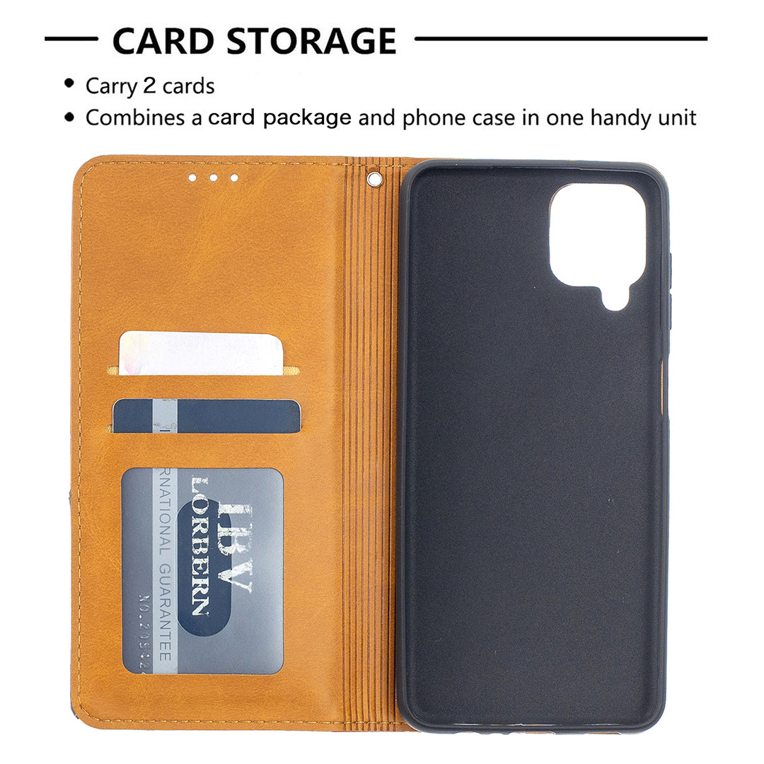 For Samsung Galaxy A12 Geometric Pattern Leather Stand Case Card Holder Shell