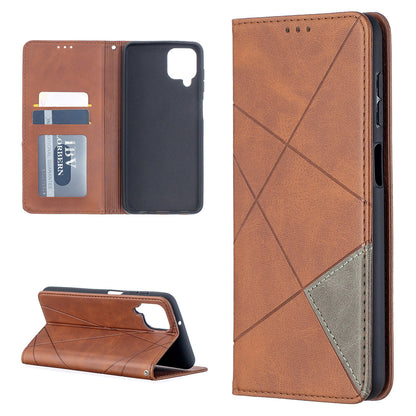 For Samsung Galaxy A12 Geometric Pattern Leather Stand Case Card Holder Shell