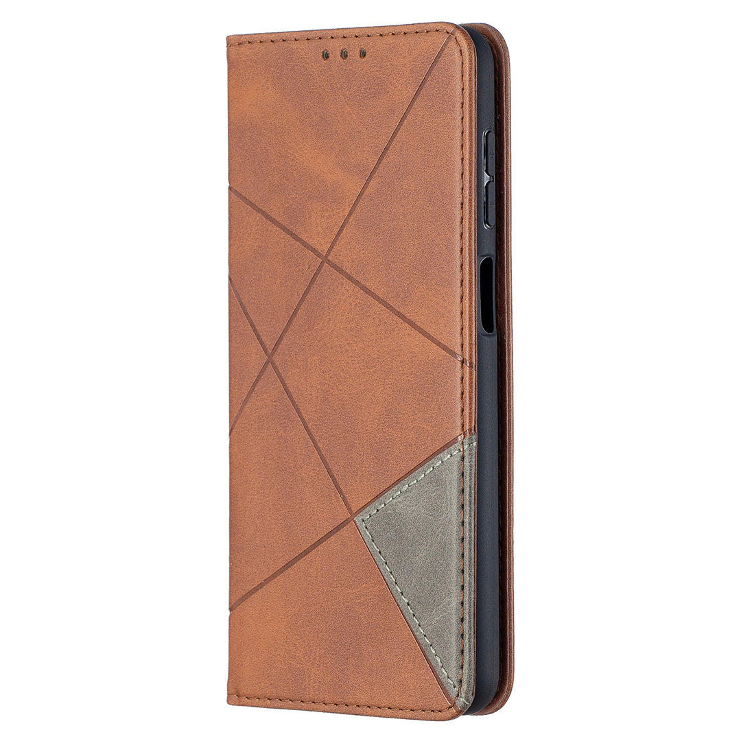 For Samsung Galaxy A12 Geometric Pattern Leather Stand Case Card Holder Shell