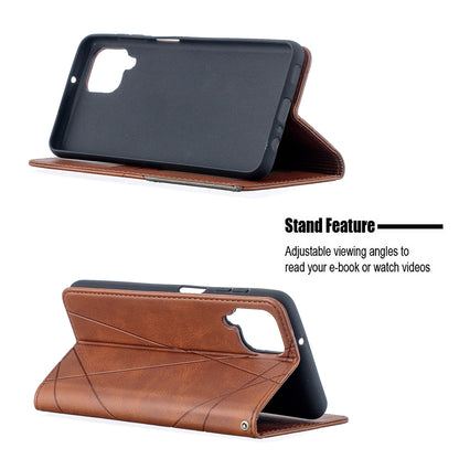 For Samsung Galaxy A12 Geometric Pattern Leather Stand Case Card Holder Shell