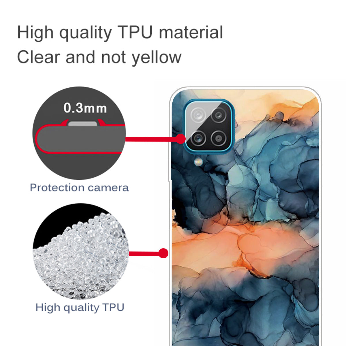 For Samsung Galaxy A12 Shockproof Anti-scratch Clear TPU Marble Pattern Printing Design Phone Cover Case