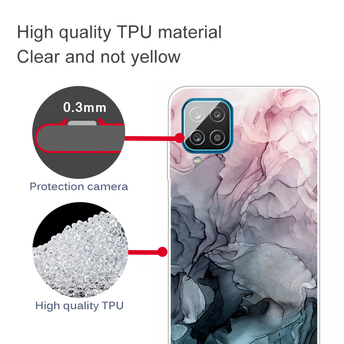 For Samsung Galaxy A12 Shockproof Anti-scratch Clear TPU Marble Pattern Printing Design Phone Cover Case