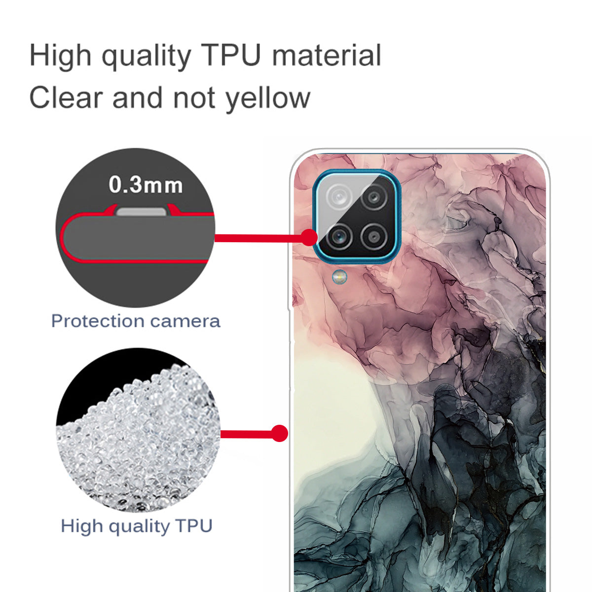 For Samsung Galaxy A12 Shockproof Anti-scratch Clear TPU Marble Pattern Printing Design Phone Cover Case
