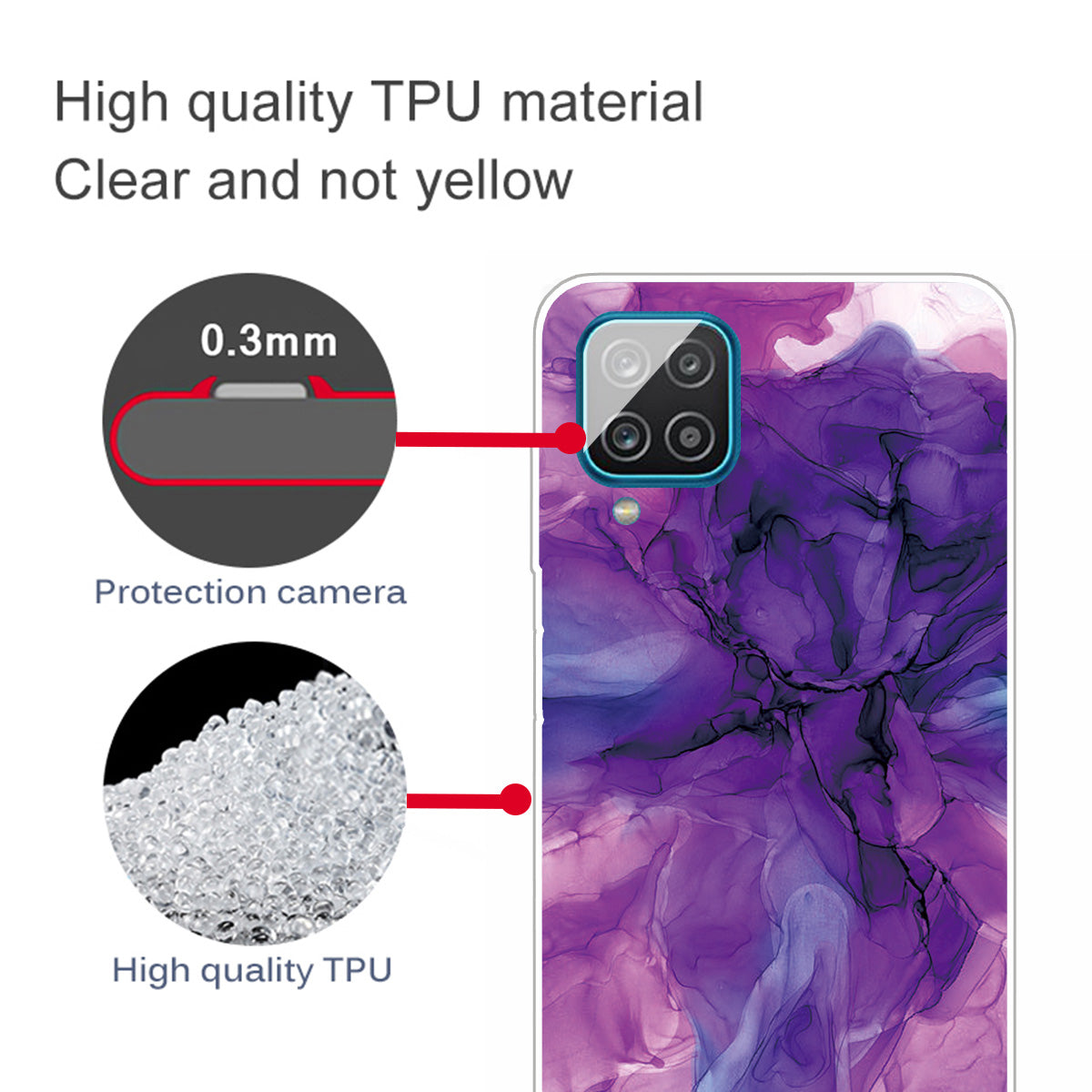 For Samsung Galaxy A12 Shockproof Anti-scratch Clear TPU Marble Pattern Printing Design Phone Cover Case