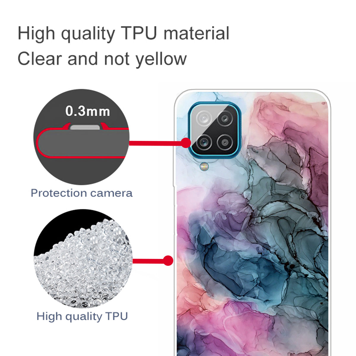 For Samsung Galaxy A12 Shockproof Anti-scratch Clear TPU Marble Pattern Printing Design Phone Cover Case