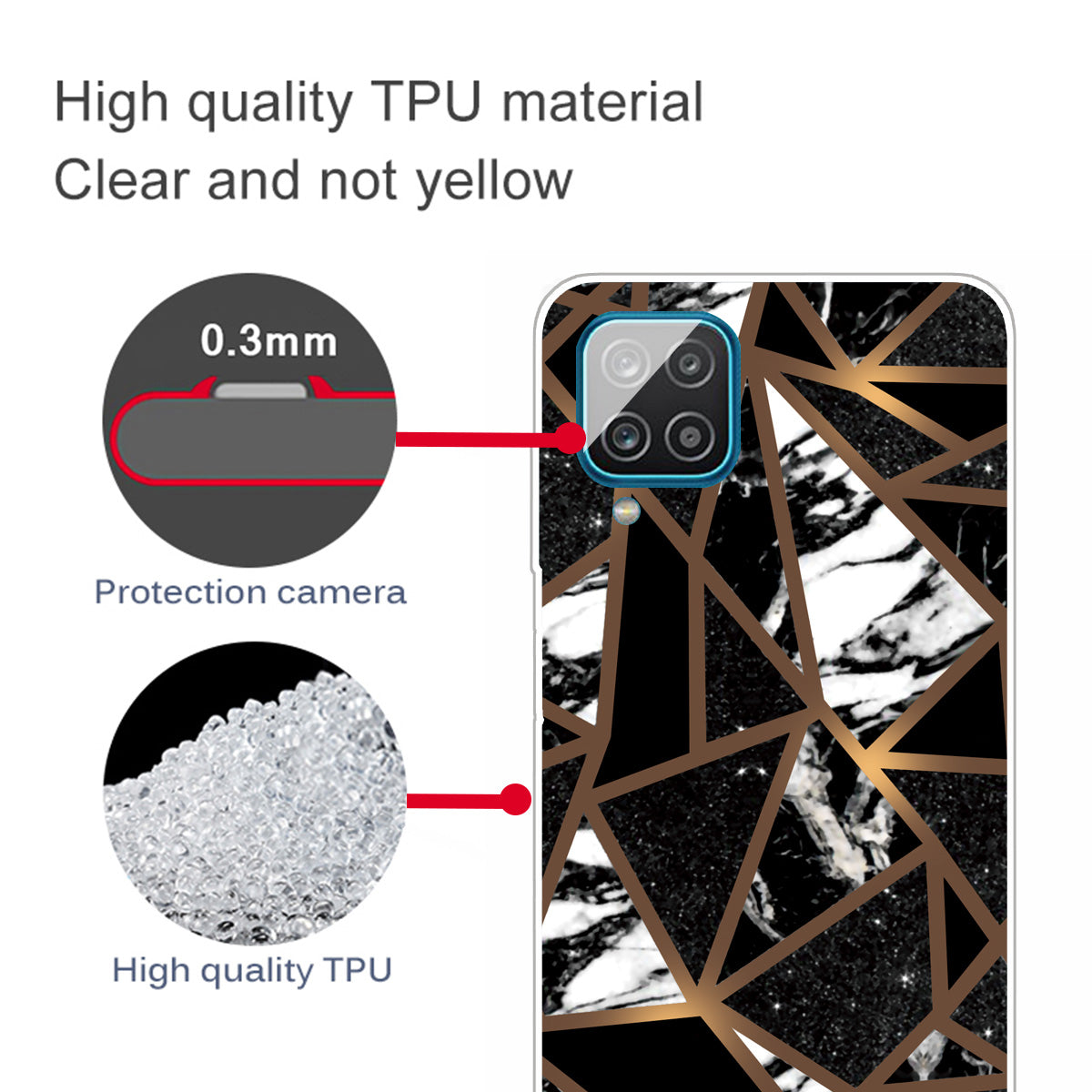 For Samsung Galaxy A12 Shockproof Anti-scratch Clear TPU Marble Pattern Printing Design Phone Cover Case