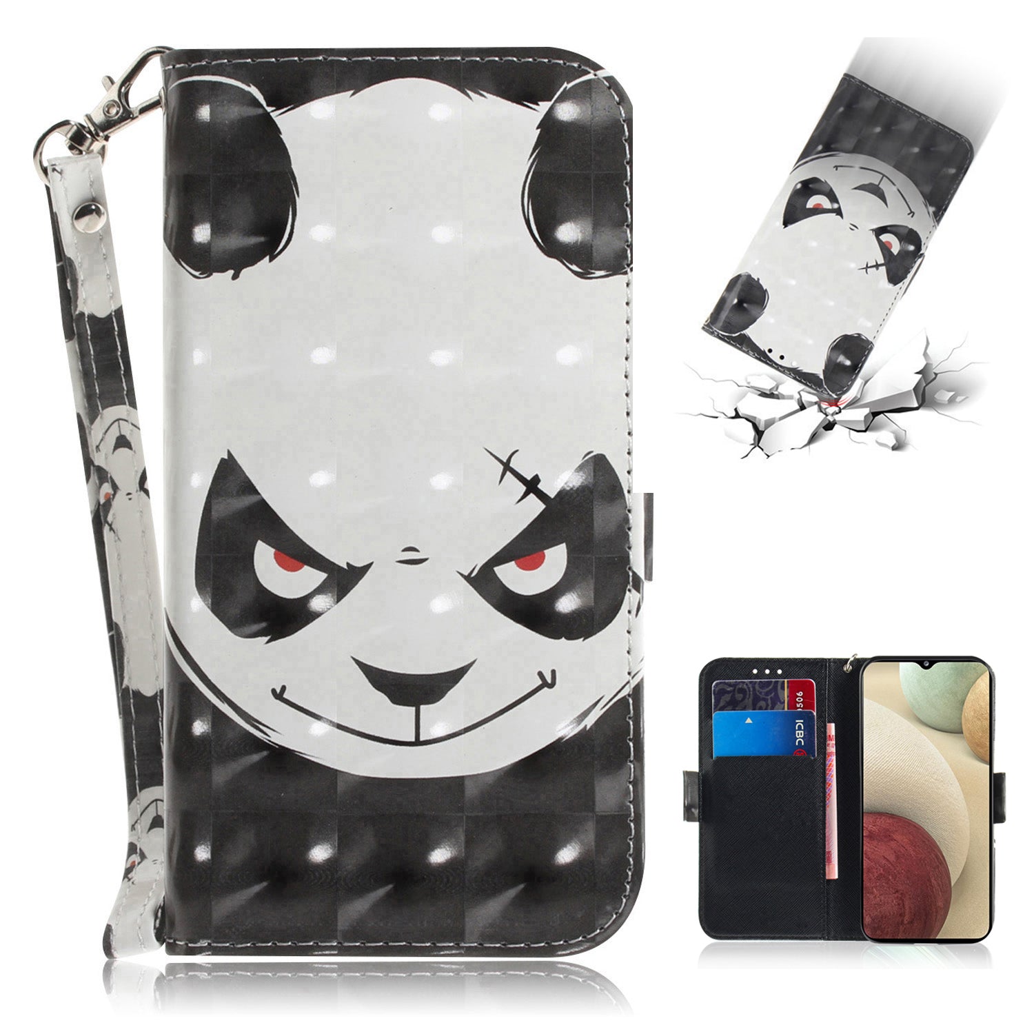 For Samsung Galaxy A12 Leather Case Magnetic Closure Wallet Case with Stand and Strap Pattern Printed Flip Cover
