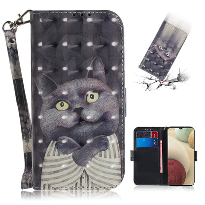 For Samsung Galaxy A12 Leather Case Magnetic Closure Wallet Case with Stand and Strap Pattern Printed Flip Cover