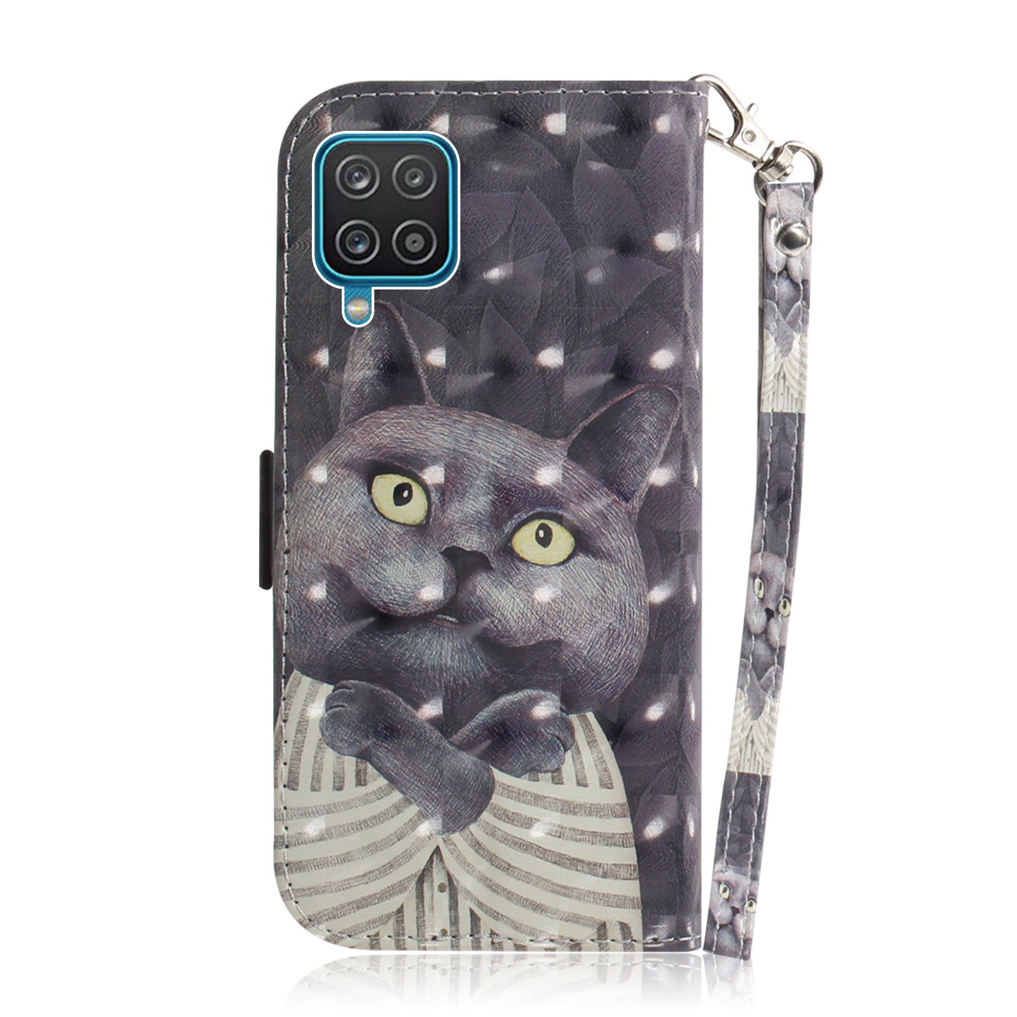 For Samsung Galaxy A12 Leather Case Magnetic Closure Wallet Case with Stand and Strap Pattern Printed Flip Cover