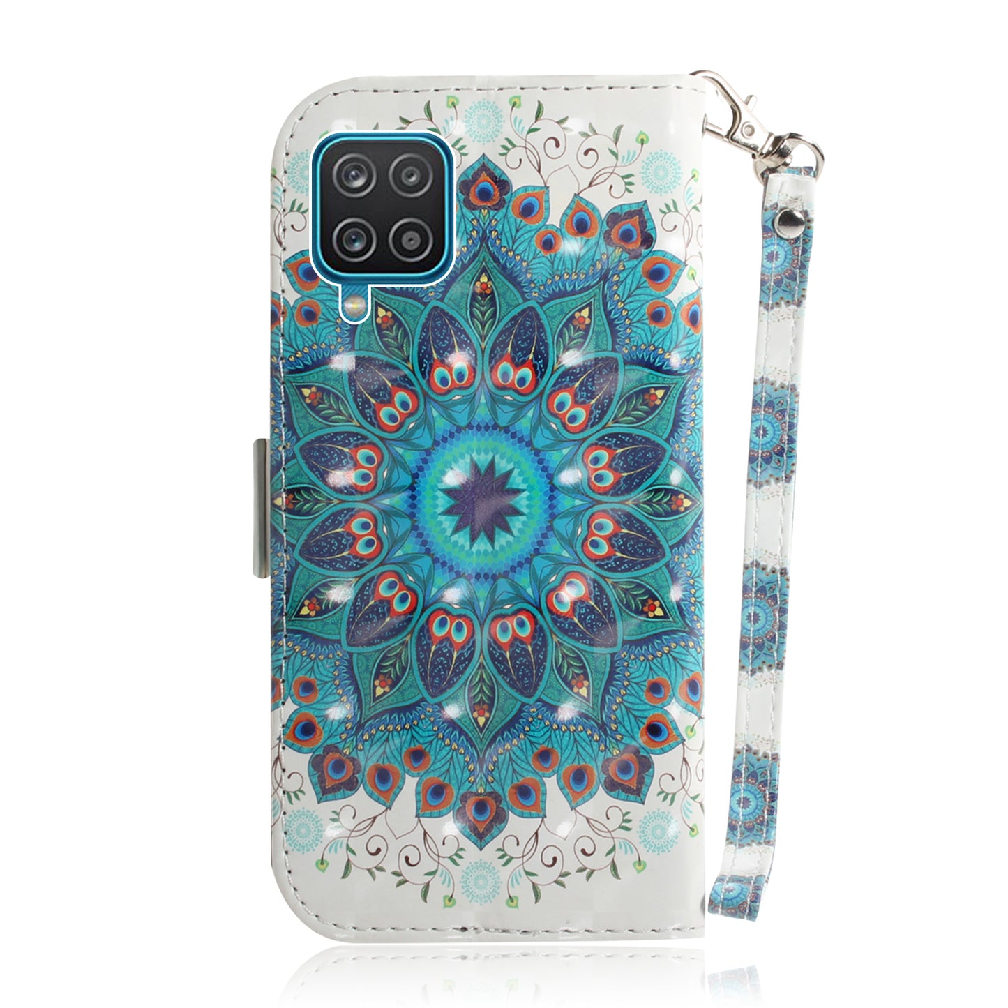 For Samsung Galaxy A12 Leather Case Magnetic Closure Wallet Case with Stand and Strap Pattern Printed Flip Cover