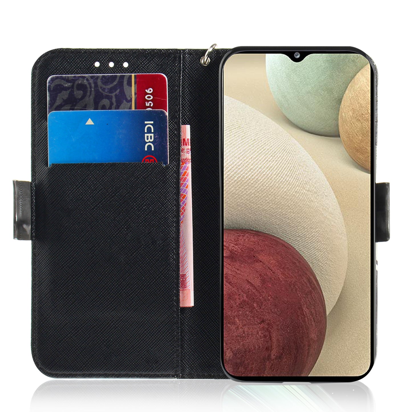 For Samsung Galaxy A12 Leather Case Magnetic Closure Wallet Case with Stand and Strap Pattern Printed Flip Cover