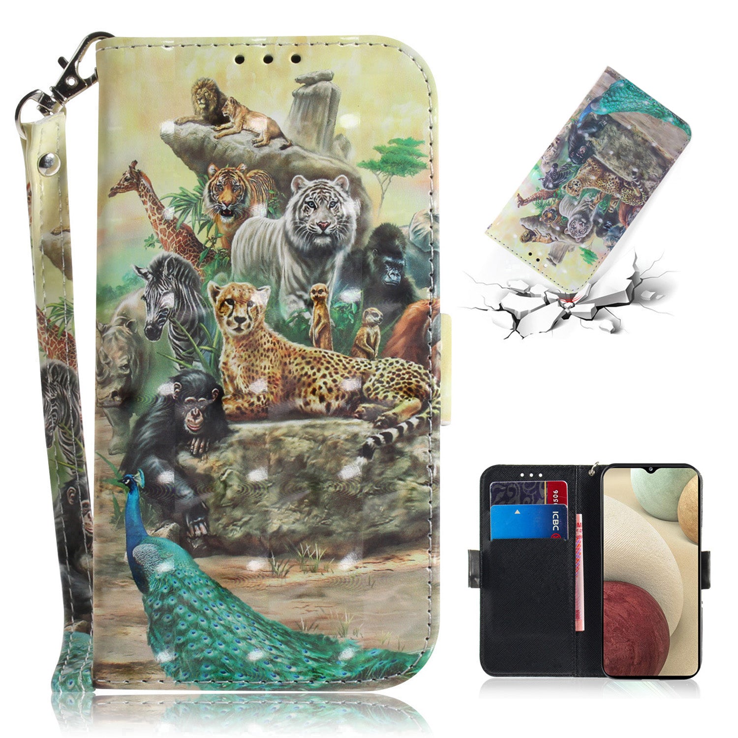For Samsung Galaxy A12 Leather Case Magnetic Closure Wallet Case with Stand and Strap Pattern Printed Flip Cover