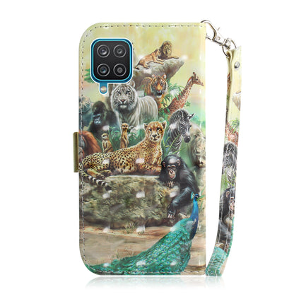 For Samsung Galaxy A12 Leather Case Magnetic Closure Wallet Case with Stand and Strap Pattern Printed Flip Cover