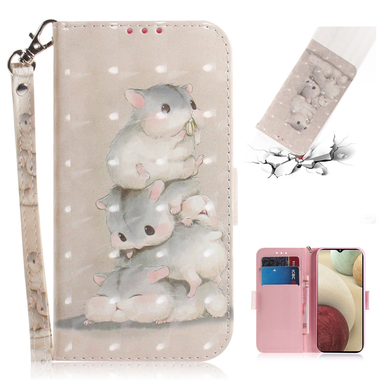 For Samsung Galaxy A12 Leather Case Magnetic Closure Wallet Case with Stand and Strap Pattern Printed Flip Cover