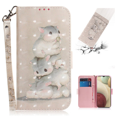 For Samsung Galaxy A12 Leather Case Magnetic Closure Wallet Case with Stand and Strap Pattern Printed Flip Cover
