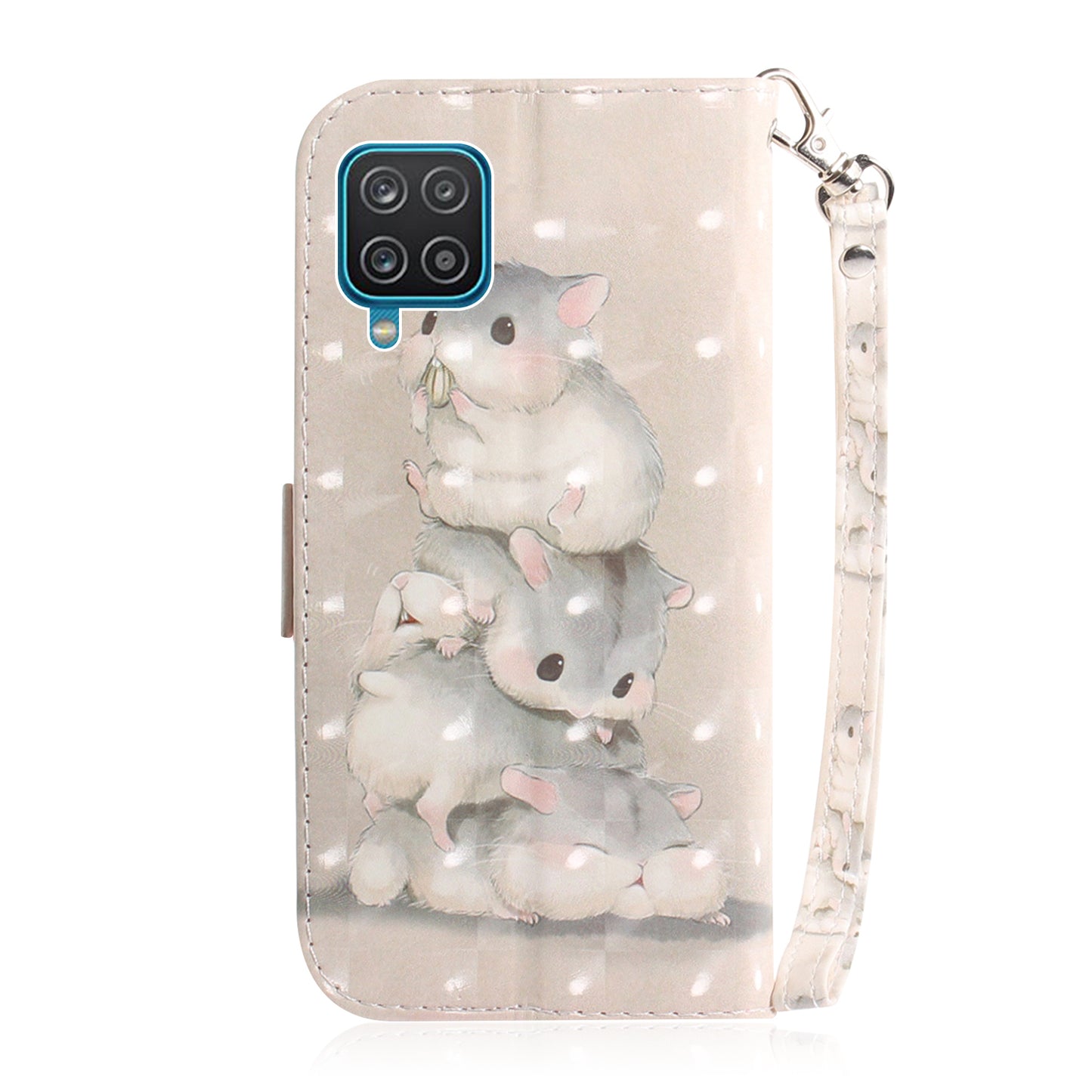 For Samsung Galaxy A12 Leather Case Magnetic Closure Wallet Case with Stand and Strap Pattern Printed Flip Cover