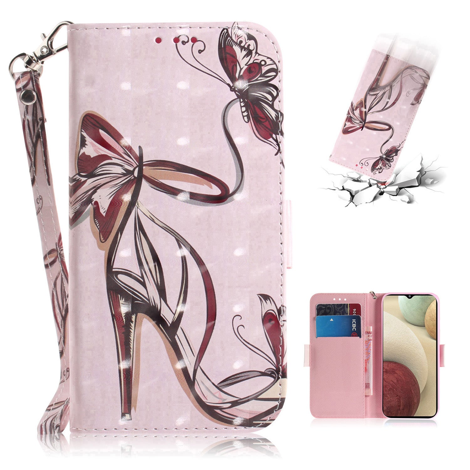 For Samsung Galaxy A12 Leather Case Magnetic Closure Wallet Case with Stand and Strap Pattern Printed Flip Cover