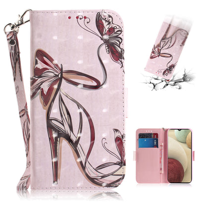 For Samsung Galaxy A12 Leather Case Magnetic Closure Wallet Case with Stand and Strap Pattern Printed Flip Cover