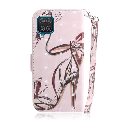 For Samsung Galaxy A12 Leather Case Magnetic Closure Wallet Case with Stand and Strap Pattern Printed Flip Cover
