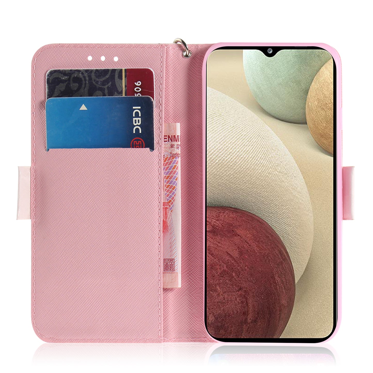 For Samsung Galaxy A12 Leather Case Magnetic Closure Wallet Case with Stand and Strap Pattern Printed Flip Cover