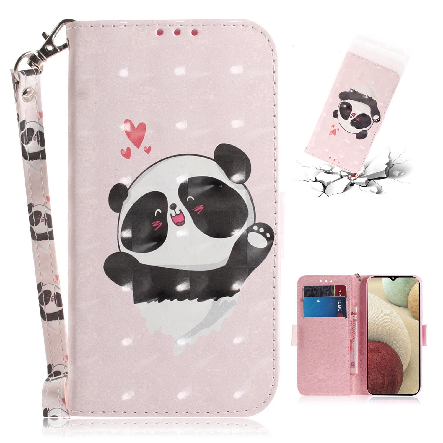 For Samsung Galaxy A12 Leather Case Magnetic Closure Wallet Case with Stand and Strap Pattern Printed Flip Cover