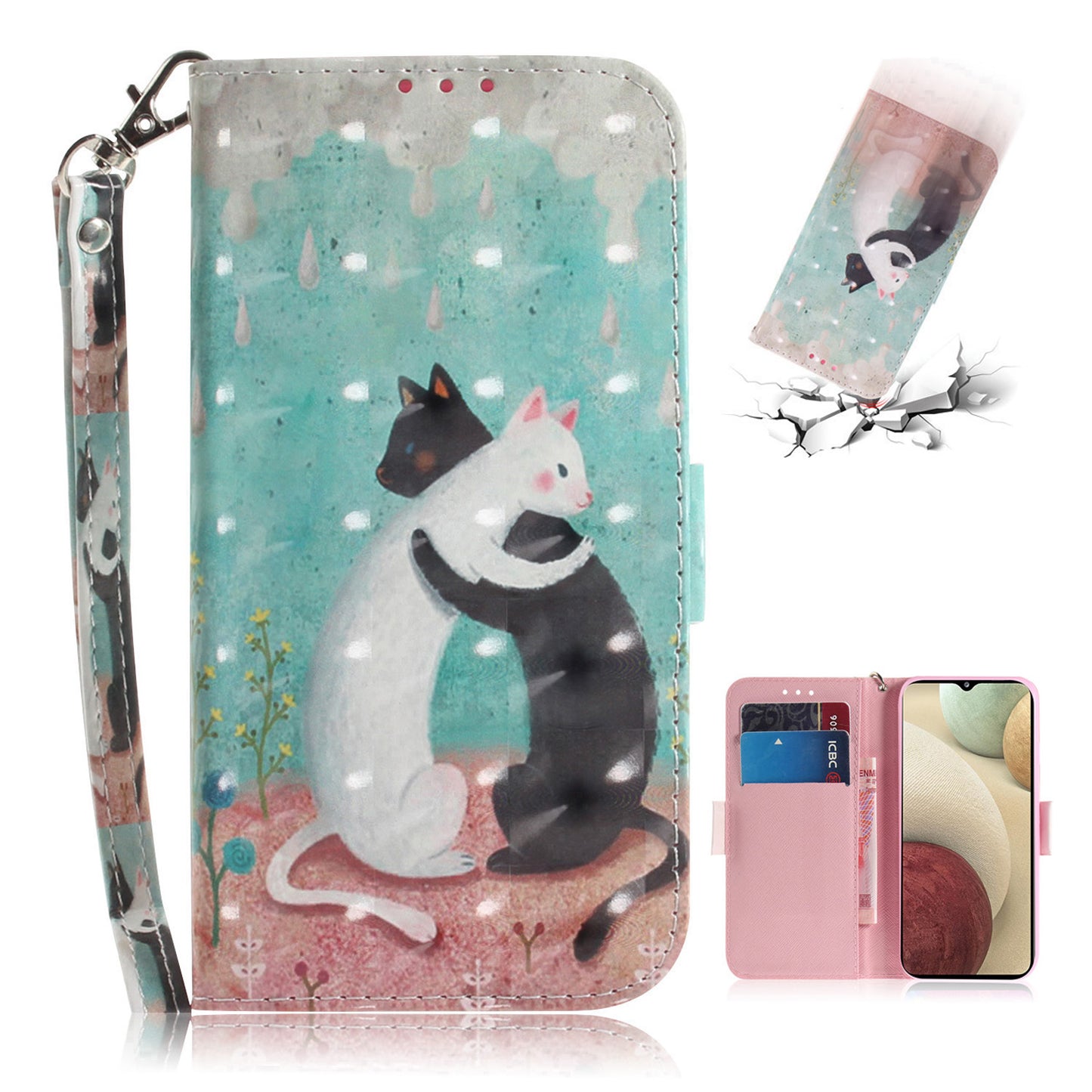 For Samsung Galaxy A12 Leather Case Magnetic Closure Wallet Case with Stand and Strap Pattern Printed Flip Cover