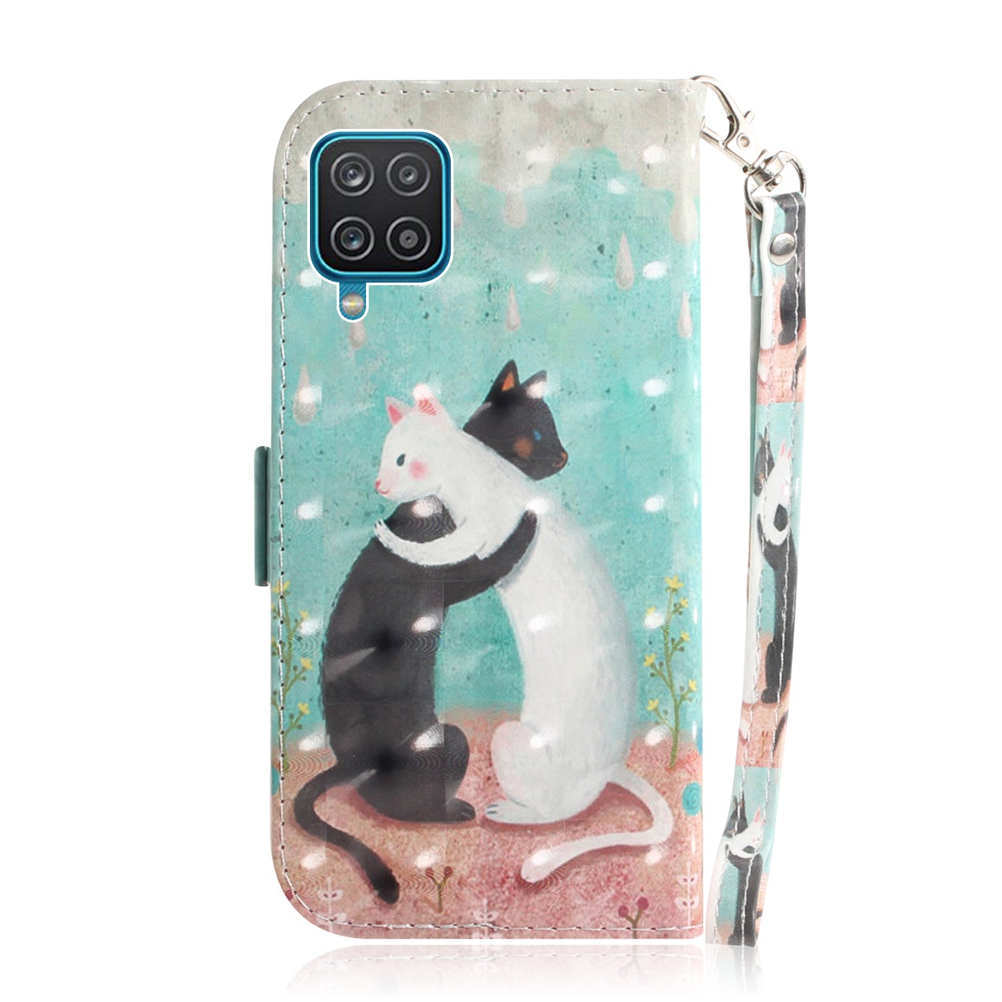 For Samsung Galaxy A12 Leather Case Magnetic Closure Wallet Case with Stand and Strap Pattern Printed Flip Cover